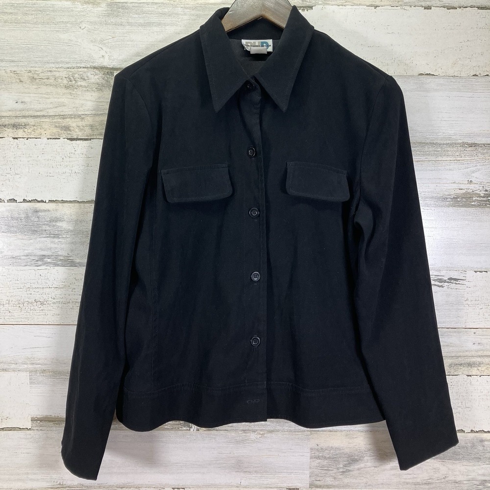 Paul Harris Womens Black Vintage Long Slv Button Dn Shirt Jacket Size M